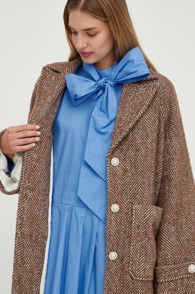 Пальто з домішкою вовни Custommade колір коричневий перехідний oversize фото 7
