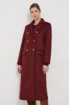 Вовняне пальто Pepe Jeans колір бордовий перехідний двобортний Вовняне пальто Pepe Jeans колір бордовий перехідний двобортний