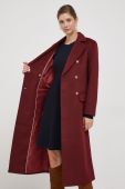 Вовняне пальто Pepe Jeans колір бордовий перехідний двобортний
