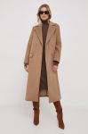 Вовняне пальто Pepe Jeans колір бежевий перехідний двобортний Вовняне пальто Pepe Jeans колір бежевий перехідний двобортний