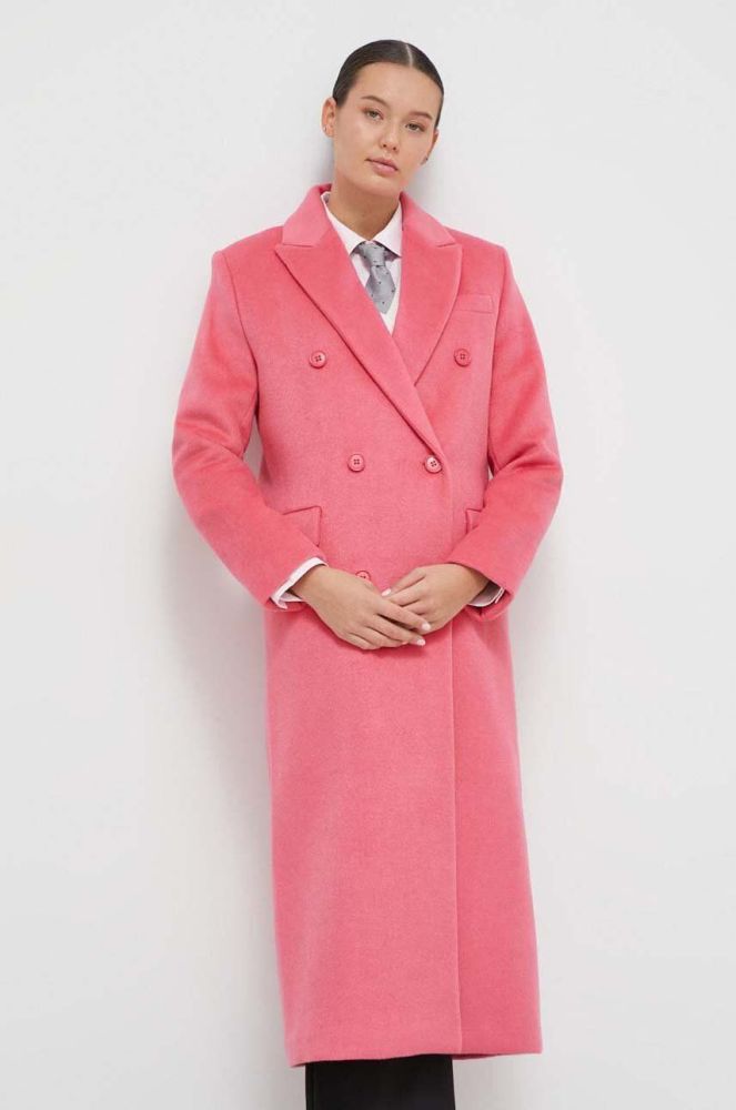Пальто з домішкою вовни United Colors of Benetton колір рожевий перехідний двобортний