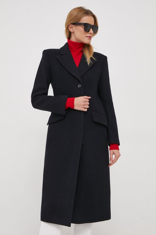 Вовняне пальто Sisley колір чорний перехідний (3632905)