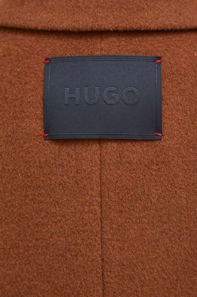Вовняне пальто HUGO колір коричневий перехідний двобортний фото 5