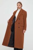 Вовняне пальто HUGO колір коричневий перехідний двобортний