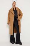 Вовняне пальто HUGO колір бежевий перехідний без застібки Вовняне пальто HUGO колір бежевий перехідний без застібки