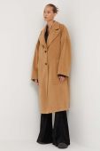 Вовняне пальто HUGO колір бежевий перехідний без застібки