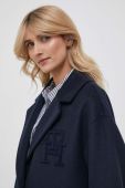Вовняне пальто Tommy Hilfiger колір синій перехідний oversize