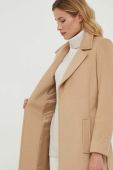 Вовняне пальто Lauren Ralph Lauren колір бежевий перехідний без застібки