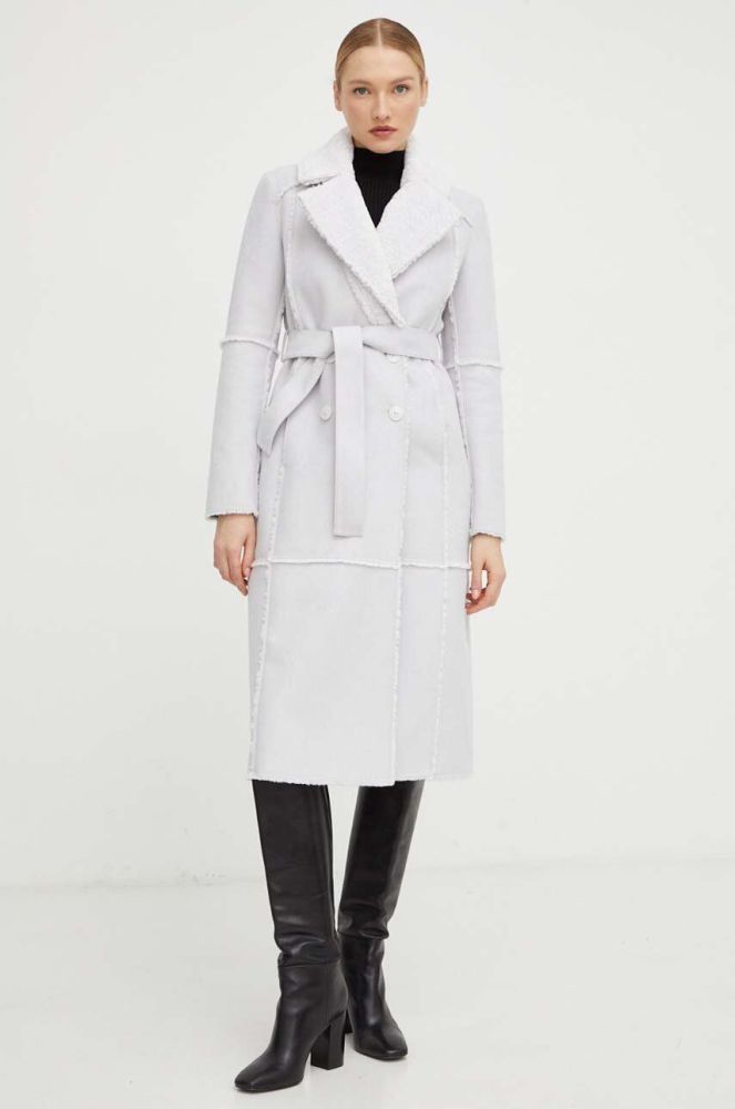 Пальто Patrizia Pepe жіночий колір сірий перехідний двобортний (3541499)