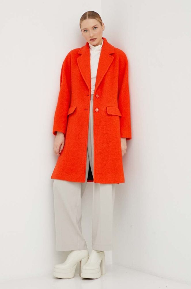 Вовняне пальто Patrizia Pepe колір помаранчевий перехідний