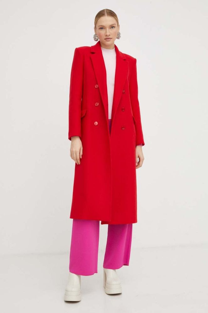Вовняне пальто Patrizia Pepe колір червоний перехідний двобортний (3533345)