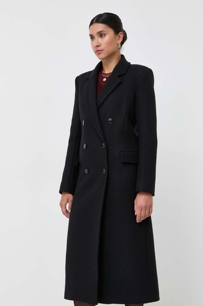 Вовняне пальто Patrizia Pepe колір чорний перехідний двобортний (3533338)