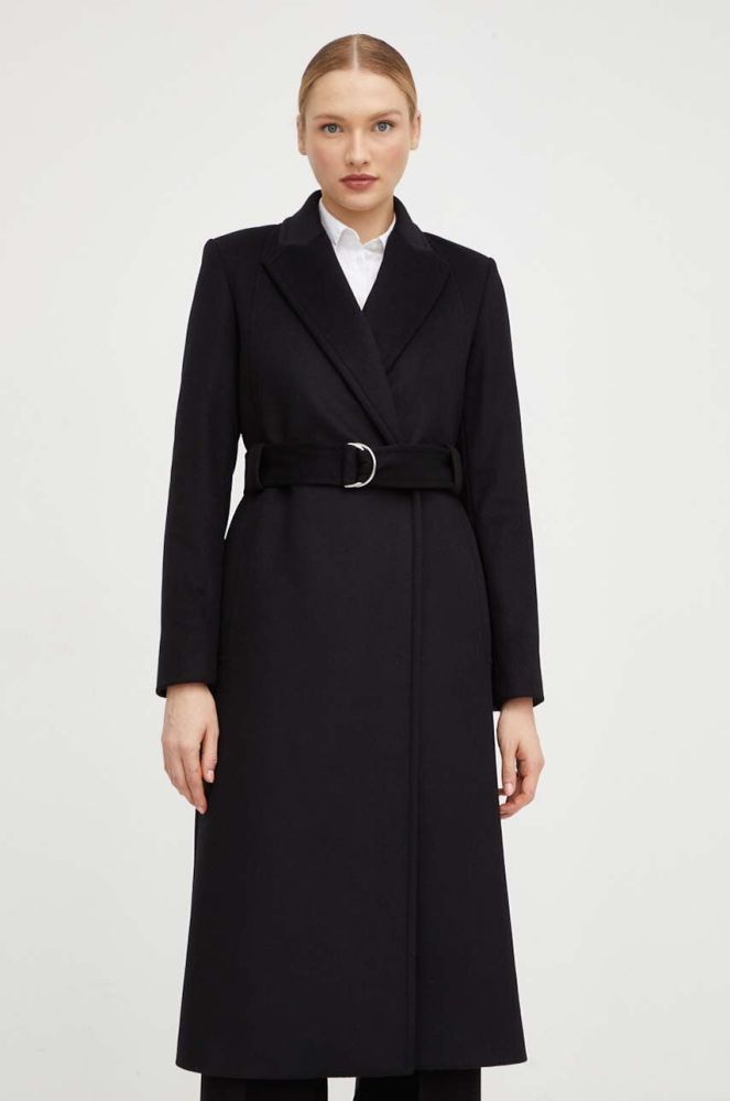 Вовняне пальто Patrizia Pepe колір чорний перехідний без застібки