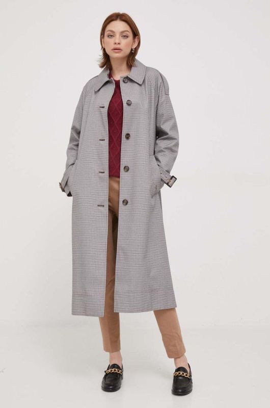 Тренч Barbour Marie Check Showerproof жіночий колір сірий перехідний oversize фото 2