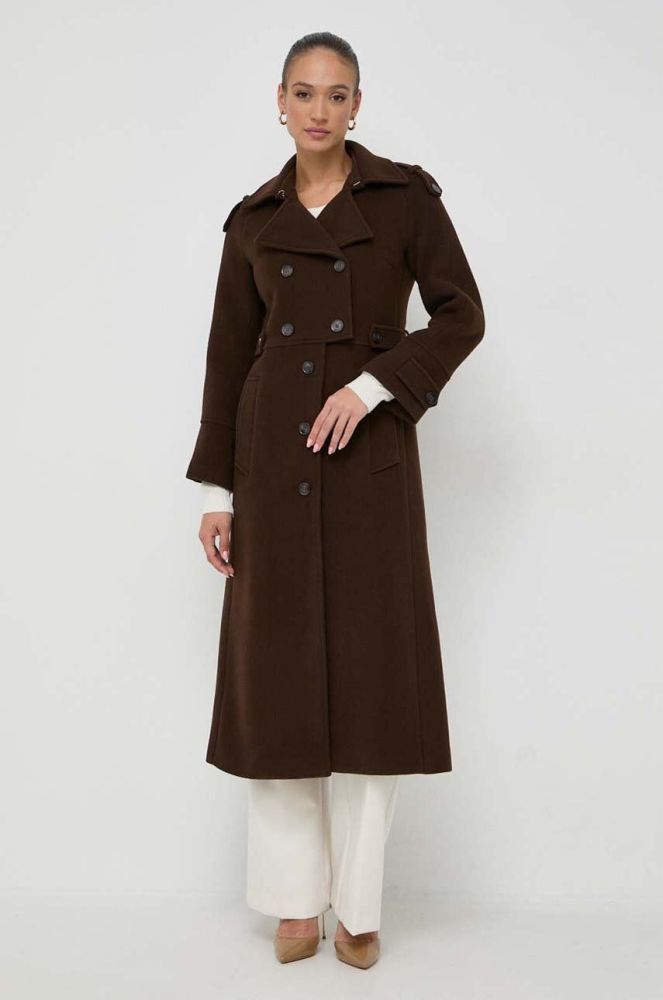 Вовняне пальто Ivy Oak колір коричневий перехідний двобортний