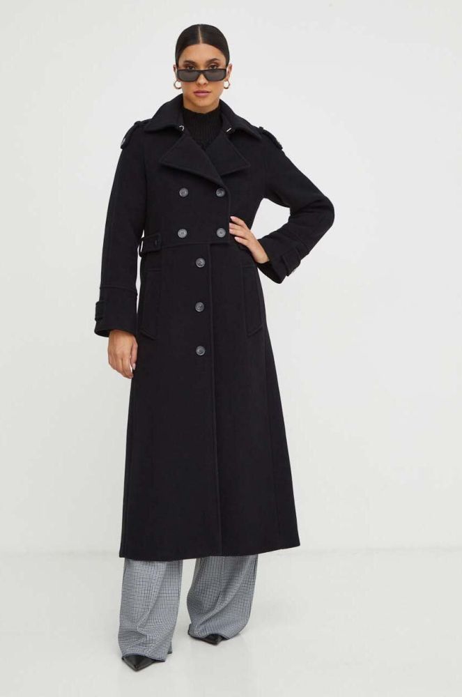 Вовняне пальто Ivy Oak колір чорний перехідний двобортний (3621689)