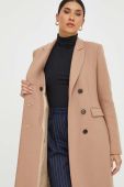 Вовняне пальто Ivy Oak колір бежевий перехідний двобортний