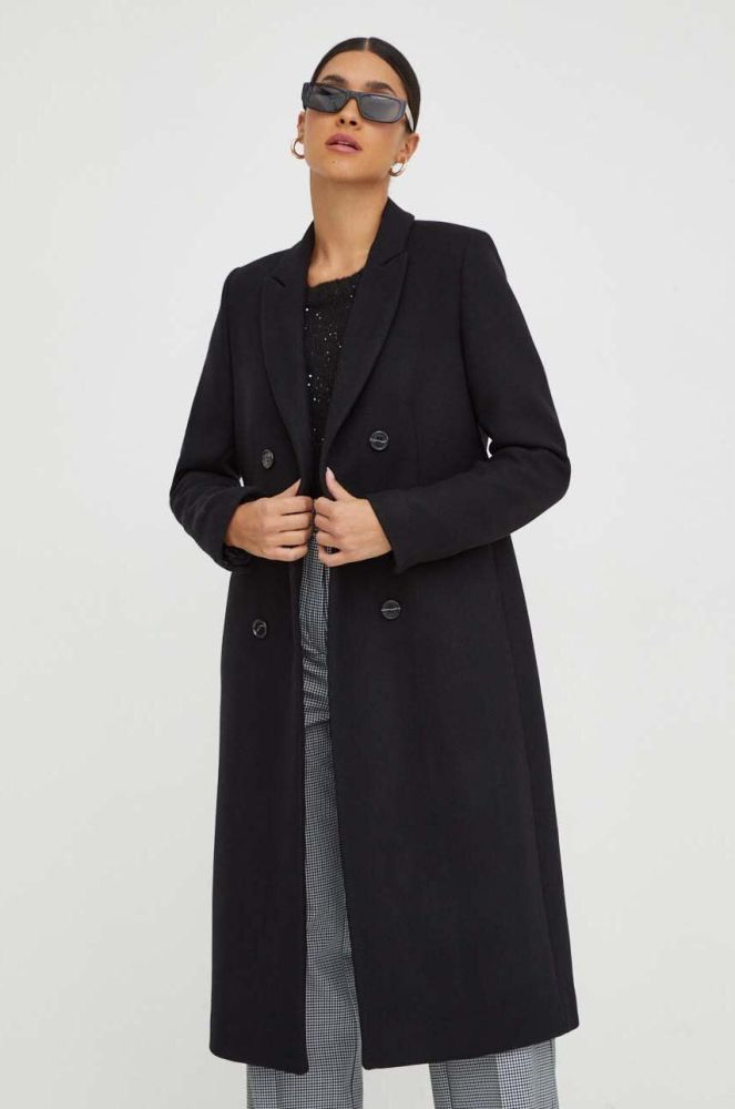 Вовняне пальто Ivy Oak колір чорний перехідний двобортний (3621697)