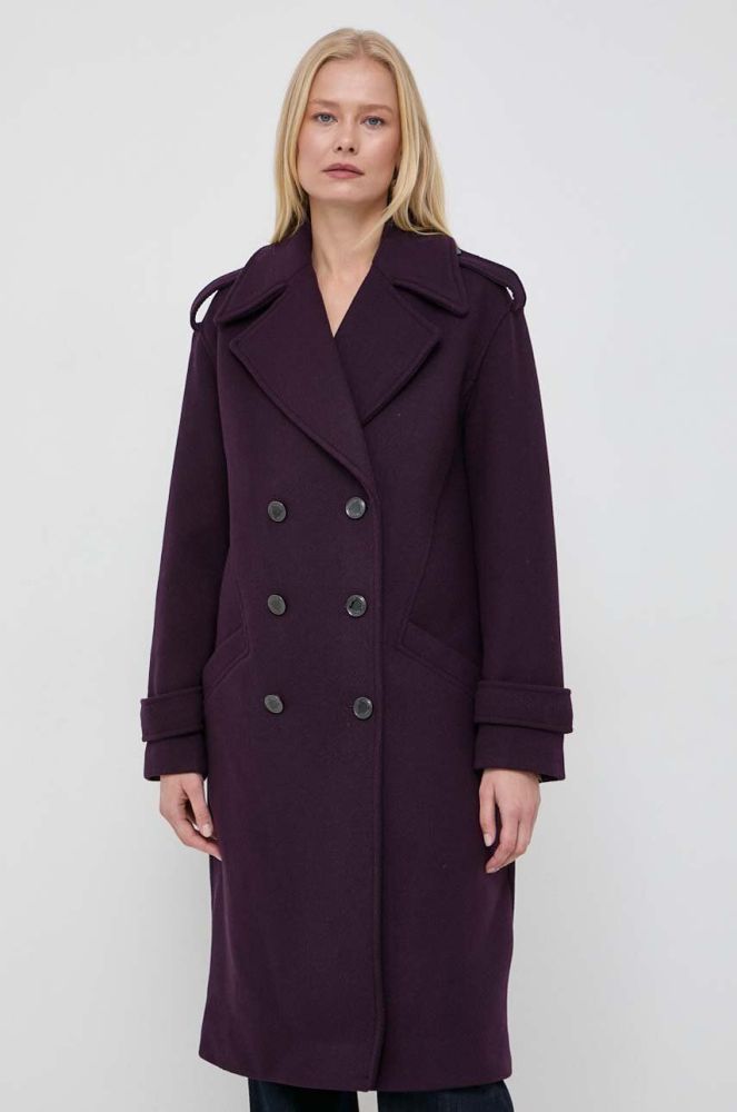 Пальто з домішкою вовни Morgan колір фіолетовий перехідний двобортний