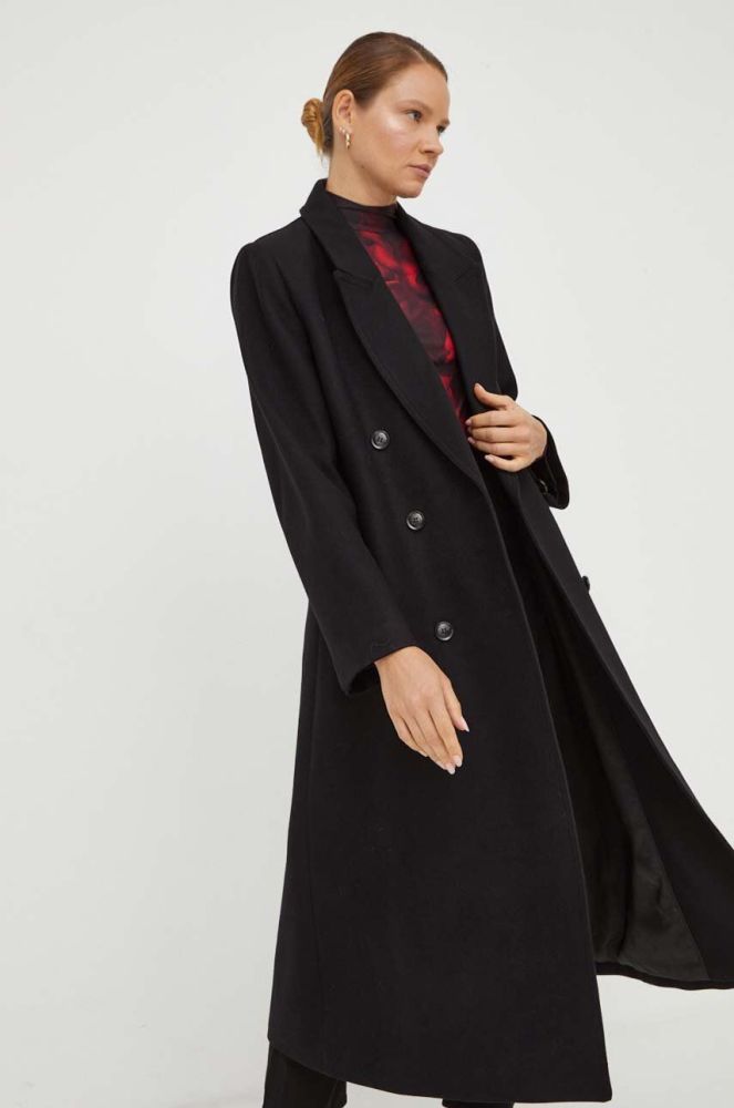 Вовняне пальто Gestuz колір чорний перехідний двобортний (3609613)