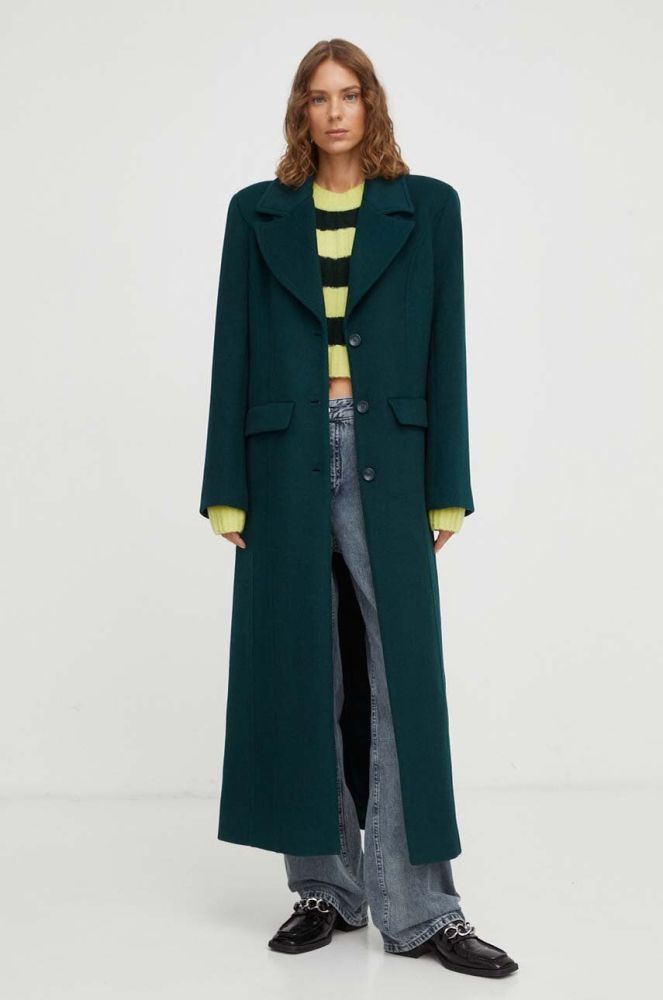 Вовняне пальто Gestuz колір зелений перехідний