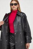 Шкіряний плащ Ivy Oak жіночий колір чорний перехідний