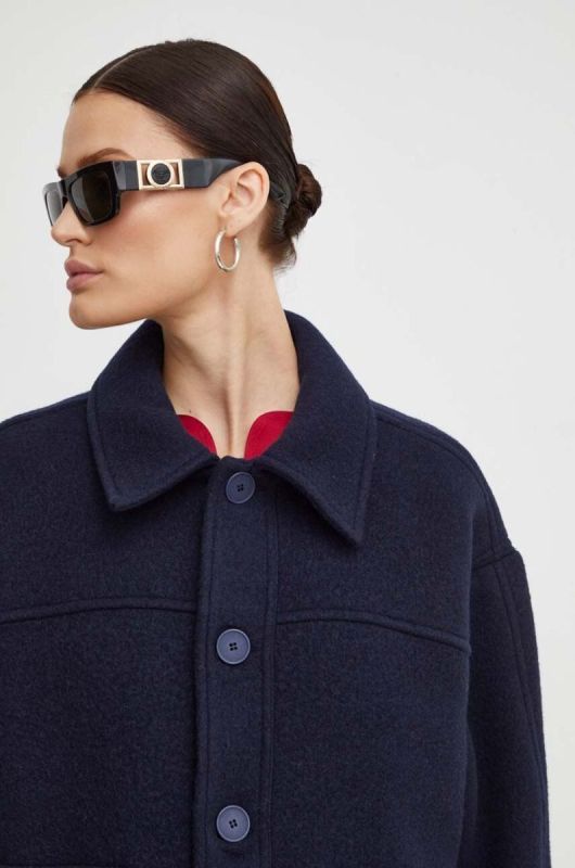 Куртка з домішкою вовни American Vintage колір синій перехідна oversize фото 2