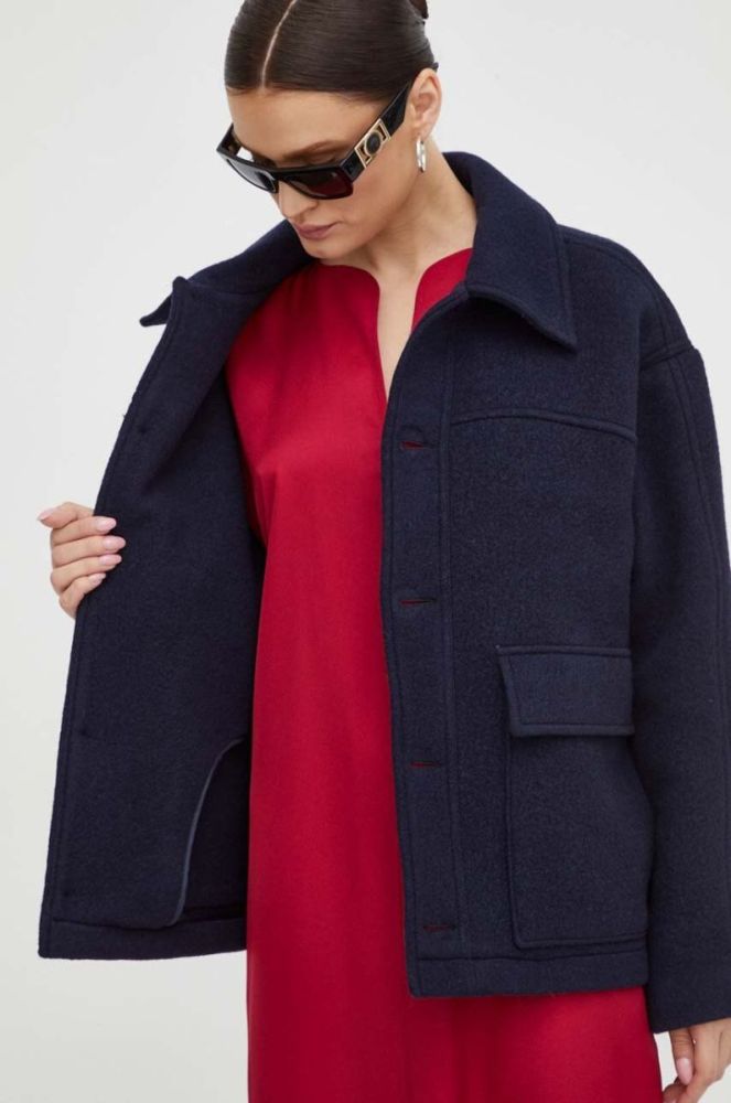 Куртка з домішкою вовни American Vintage колір синій перехідна oversize фото 5