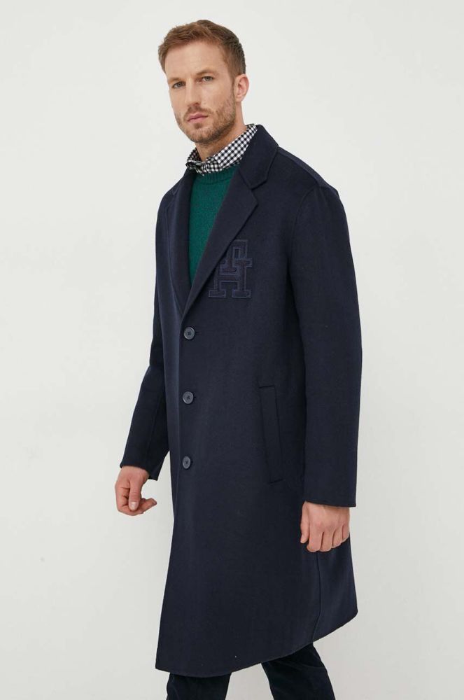 Вовняне пальто Tommy Hilfiger колір синій перехідний (3564148)