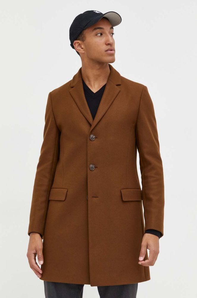 Вовняне пальто HUGO колір бежевий перехідний (3481557)
