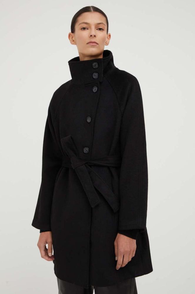 Пальто з домішкою вовни Bruuns Bazaar колір чорний перехідний