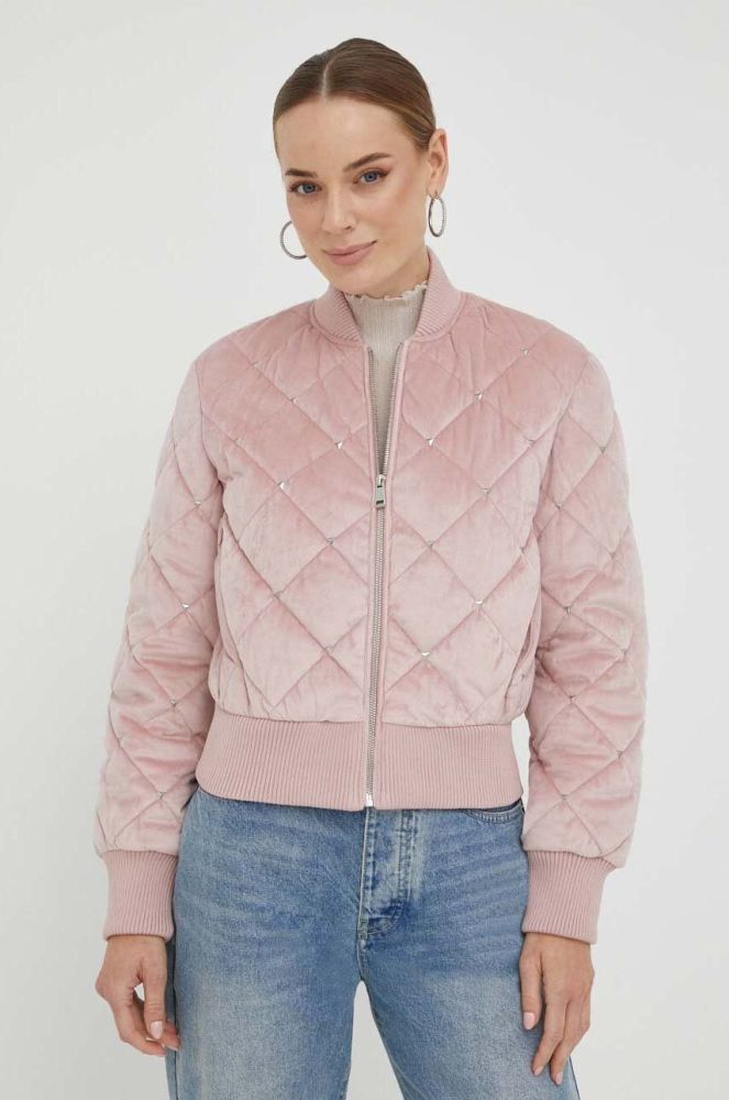 Куртка-бомбер Guess жіночий колір рожевий зимова