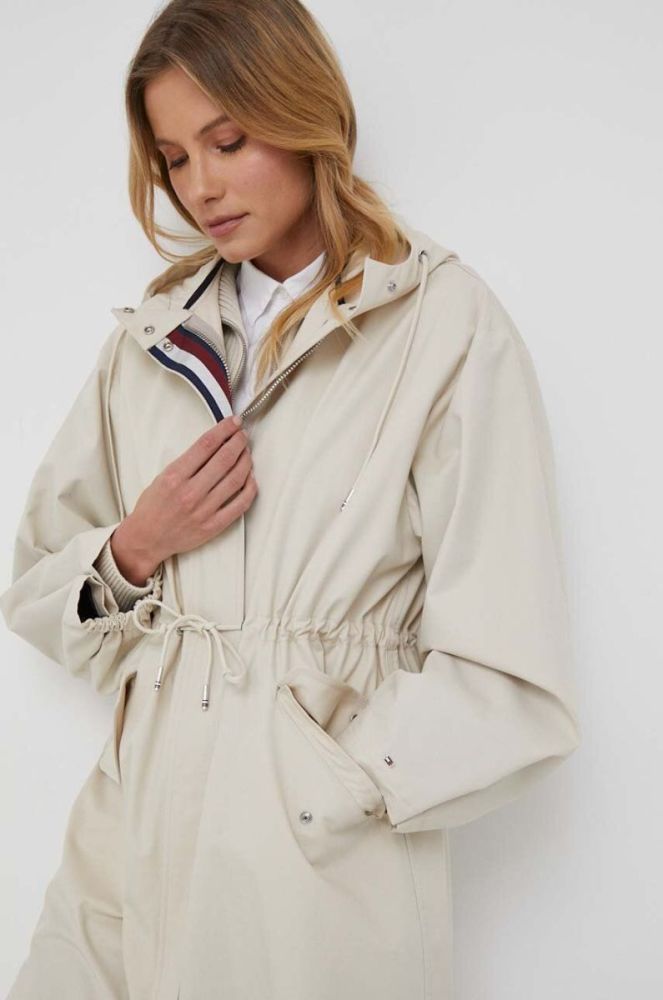 Бавовняна куртка Tommy Hilfiger колір бежевий перехідна фото 4