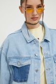 Джинсова куртка Tommy Jeans жіноча перехідна oversize колір блакитний (3369593)