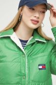 Двостороння куртка Tommy Jeans жіноча колір зелений перехідна oversize
