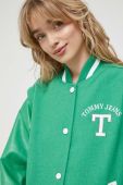 Куртка-бомбер з домішкою вовни Tommy Jeans колір зелений перехідна