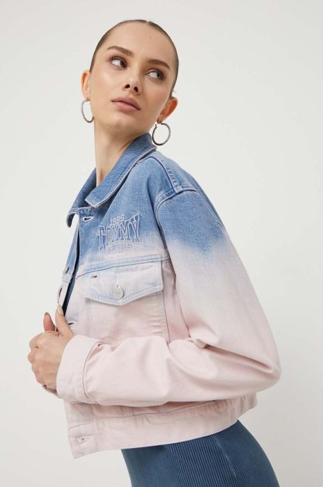 Джинсова куртка Tommy Jeans жіноча перехідна oversize колір барвистий (3366120)