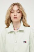 Джинсова куртка Tommy Jeans жіноча колір зелений перехідна oversize