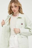 Джинсова куртка Tommy Jeans жіноча колір зелений перехідна oversize
