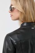Шкіряна куртка Boss жіноча колір чорний перехідна