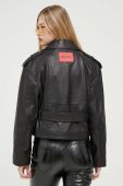 Шкіряна куртка HUGO жіноча колір чорний перехідна (3342122)