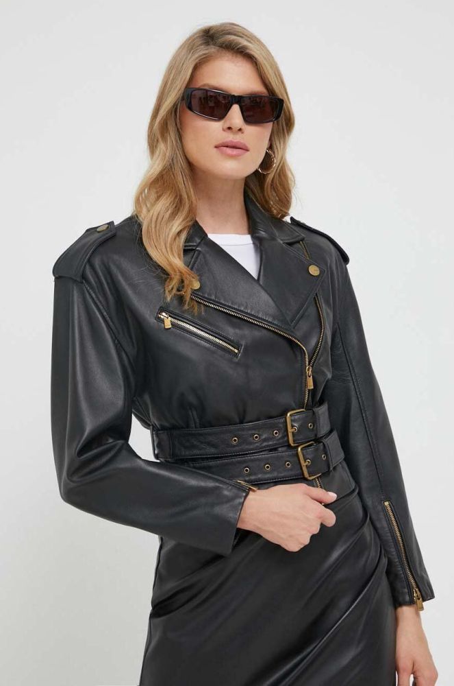 Шкіряна куртка Pinko жіноча колір чорний перехідна (3437748)