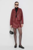 Шкіряна куртка Pepe Jeans жіноча колір бордовий перехідна