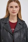Шкіряна куртка Pepe Jeans жіноча колір чорний перехідна