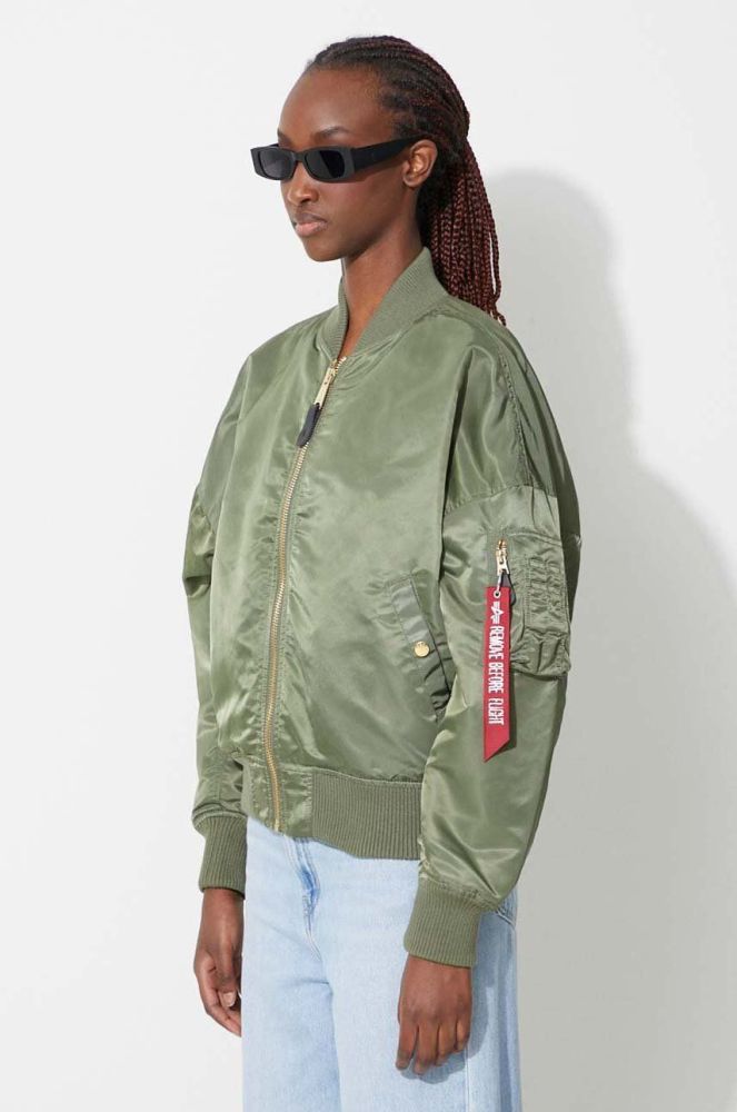 Куртка-бомбер Alpha Industries Hooded Puffer Wmn жіноча колір зелений перехідна oversize