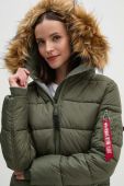 Куртка-бомбер Alpha Industries Hooded Puffer Wmn жіноча колір зелений перехідна oversize