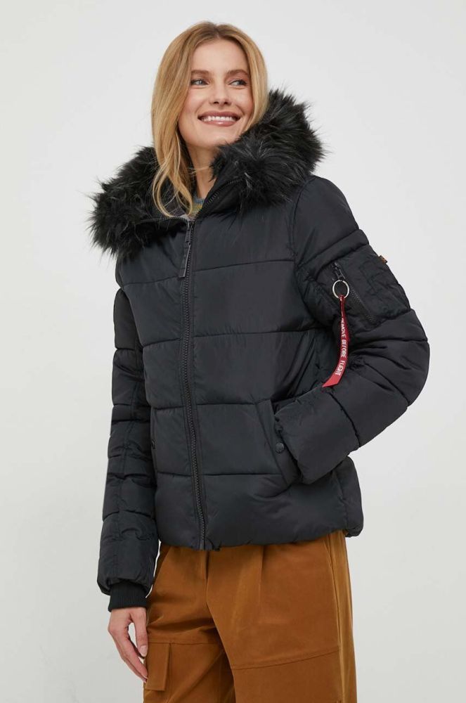 Куртка Alpha Industries Hooded Puffer Wmn жіноча колір чорний зимова