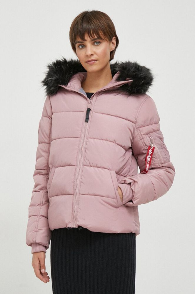 Куртка Alpha Industries Hooded Puffer Wmn жіноча колір рожевий зимова