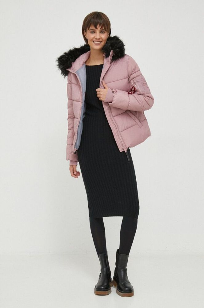 Куртка Alpha Industries Hooded Puffer Wmn жіноча колір рожевий зимова фото 2