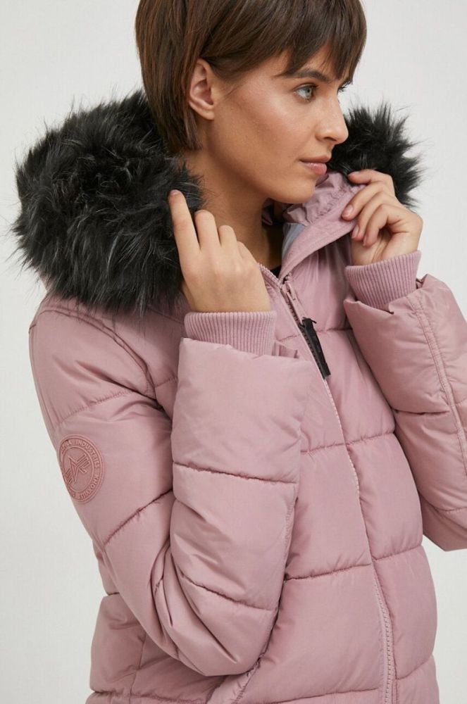 Куртка Alpha Industries Hooded Puffer Wmn жіноча колір рожевий зимова фото 4